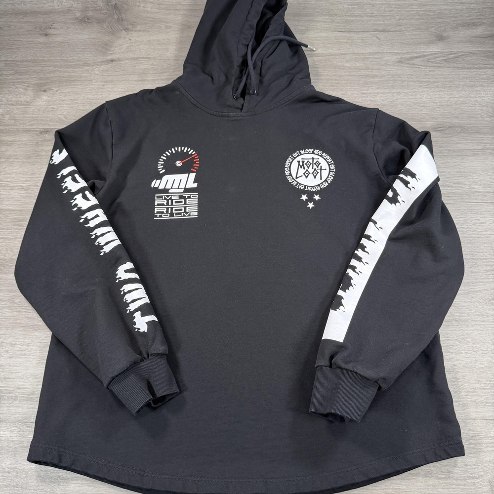 Motoloot Hoodie Mens Black Bike Life Two Wheels Motorcycle Pullover Biker  READ